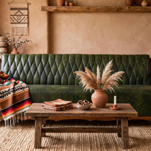 1950s Green Diamond back ranch antique McAllen ranch sofa