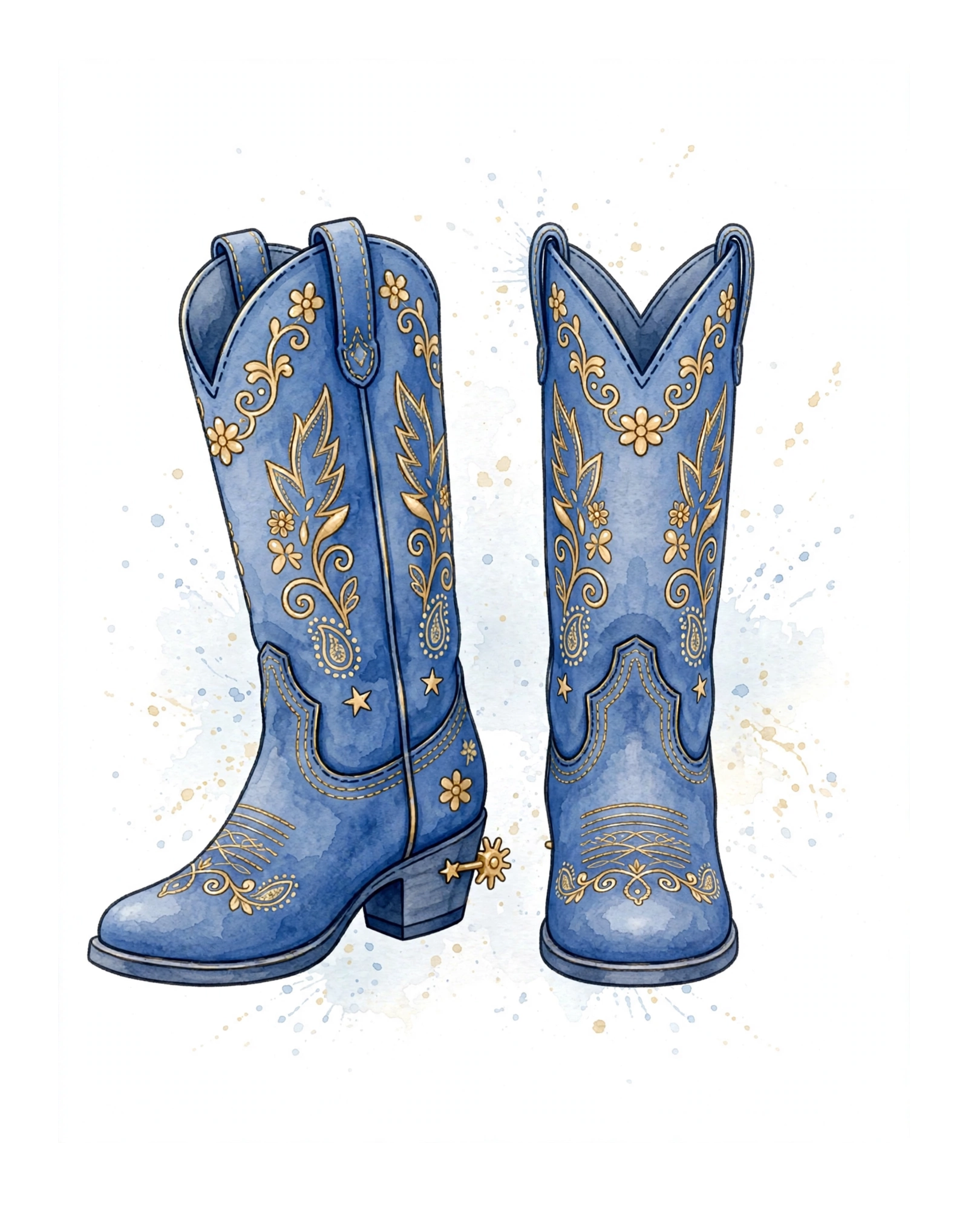 Baby Charrito Blue Boots gold embroidery print