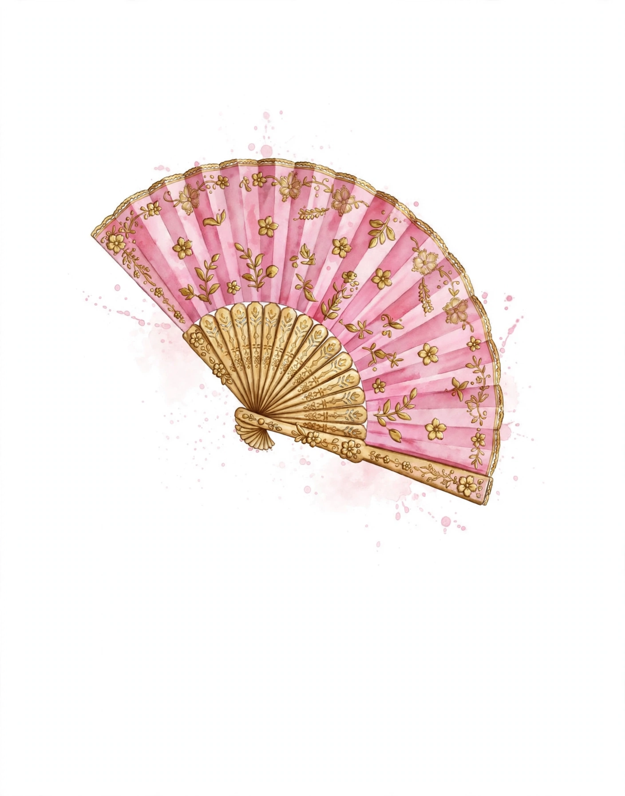Baby Bailarina Folklorica Pink - Framed Gold Rosado Abanico