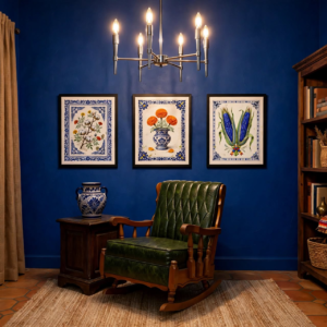 Modern 5-Arm Sputnik Chandelier Sputnik mid century modern chandelier 1950s in cobalt blue room with talavera ornaments