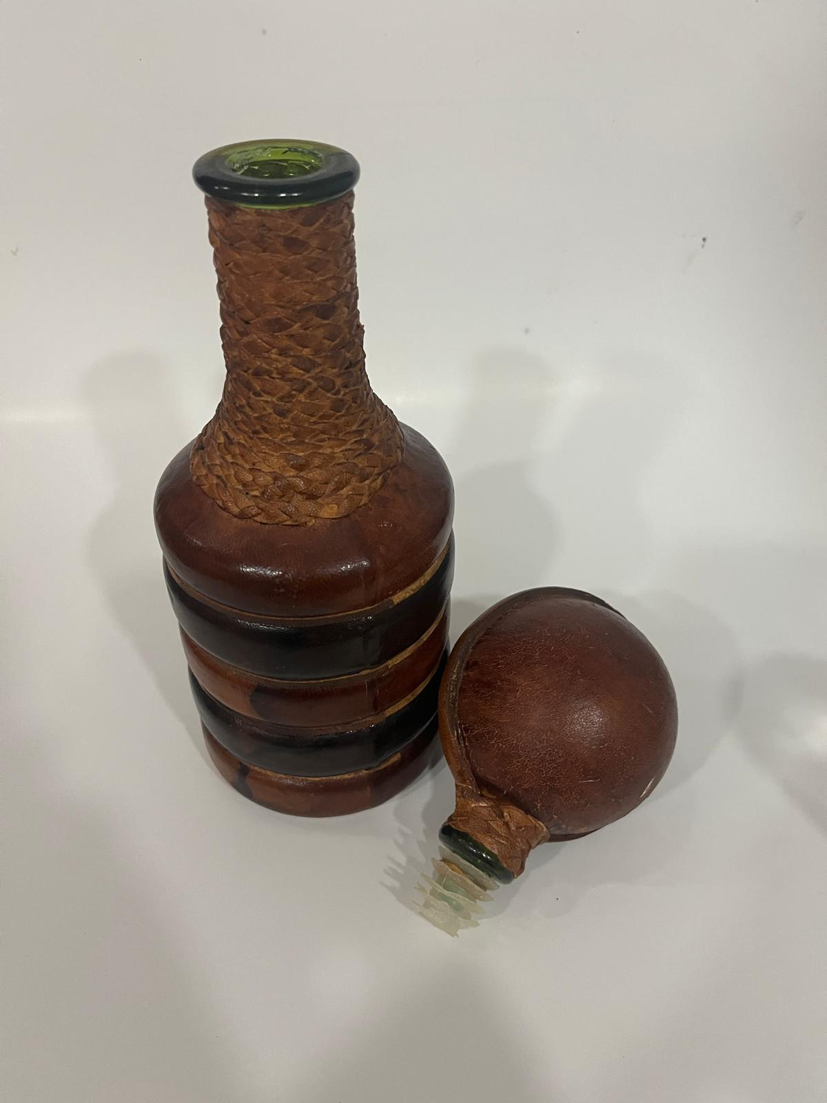 Italian Leather Decanter Bottle MCM 1960s Made in Italy
