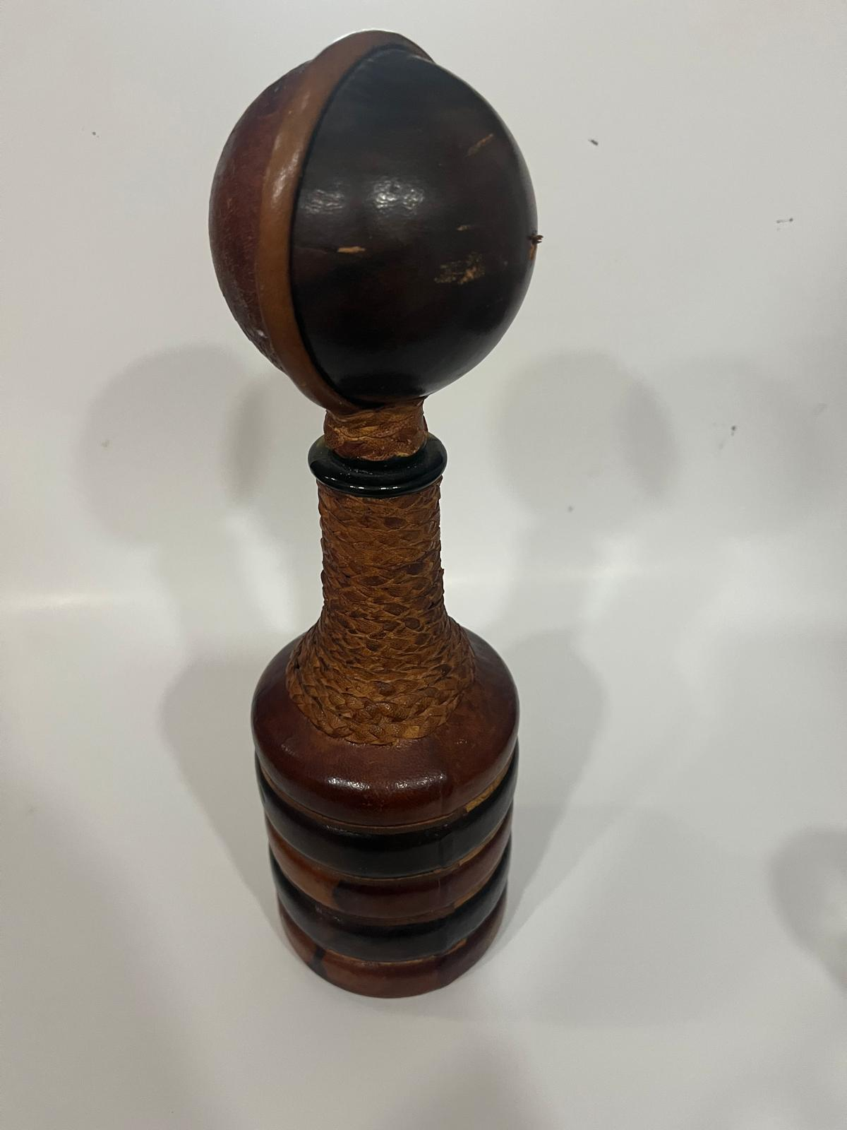 Italian Leather Decanter Bottle MCM 1960s Made in Italy