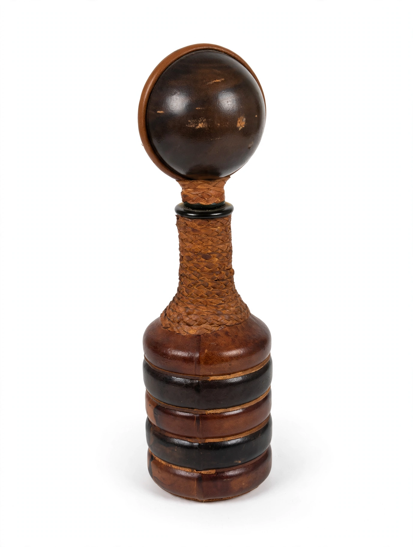 Italian Leather Decanter Bottle MCM 1960s Made in Italy (1a)