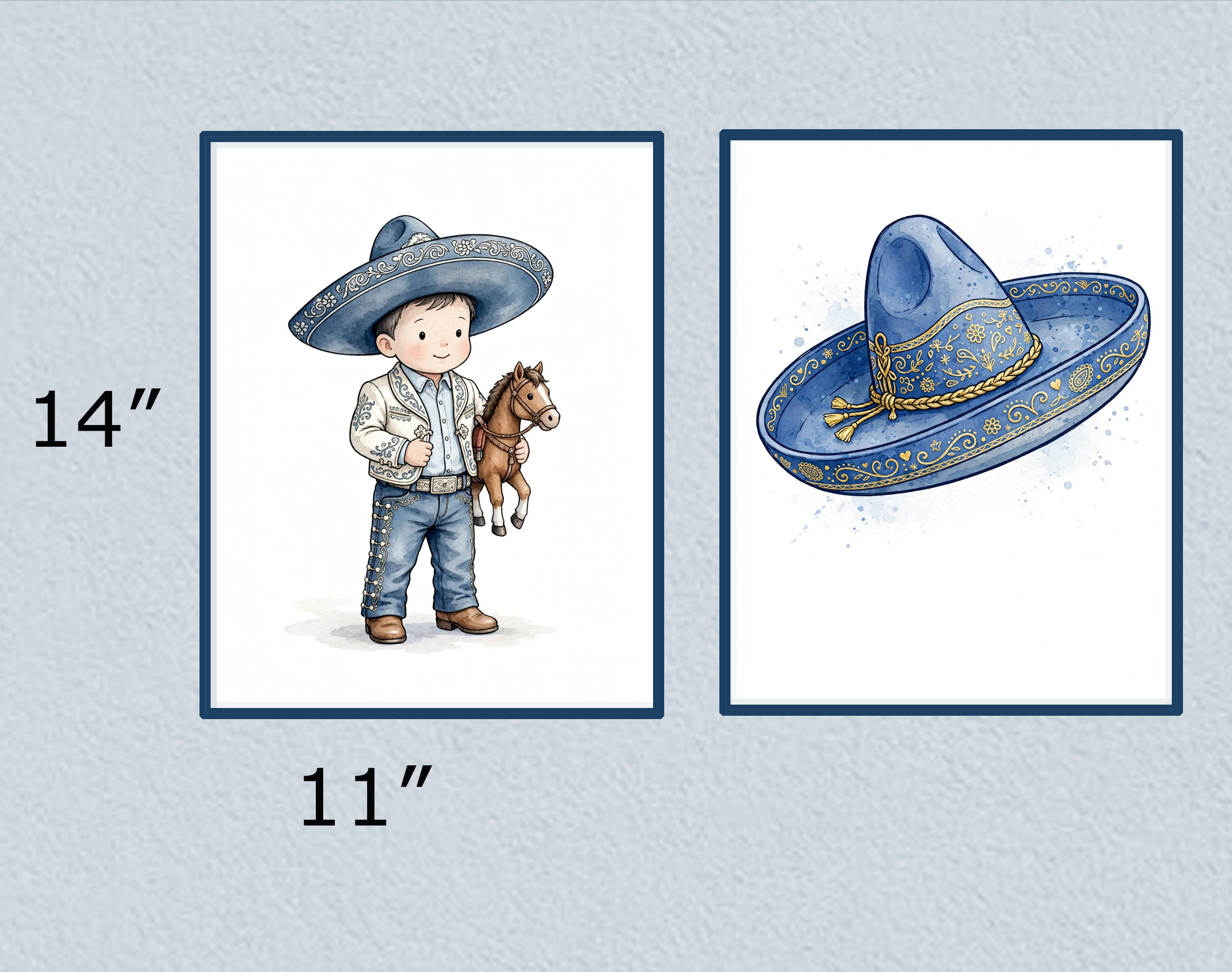 Charrito set of 2 prints Sombrero and Charro Blue McAllen TX no name