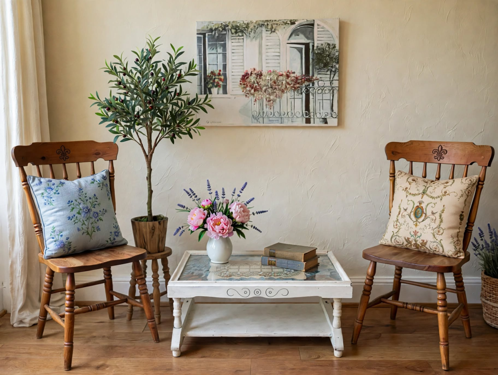 Brownsville French Country vignette - McAllen vintage furniture workshop Good Morning 956