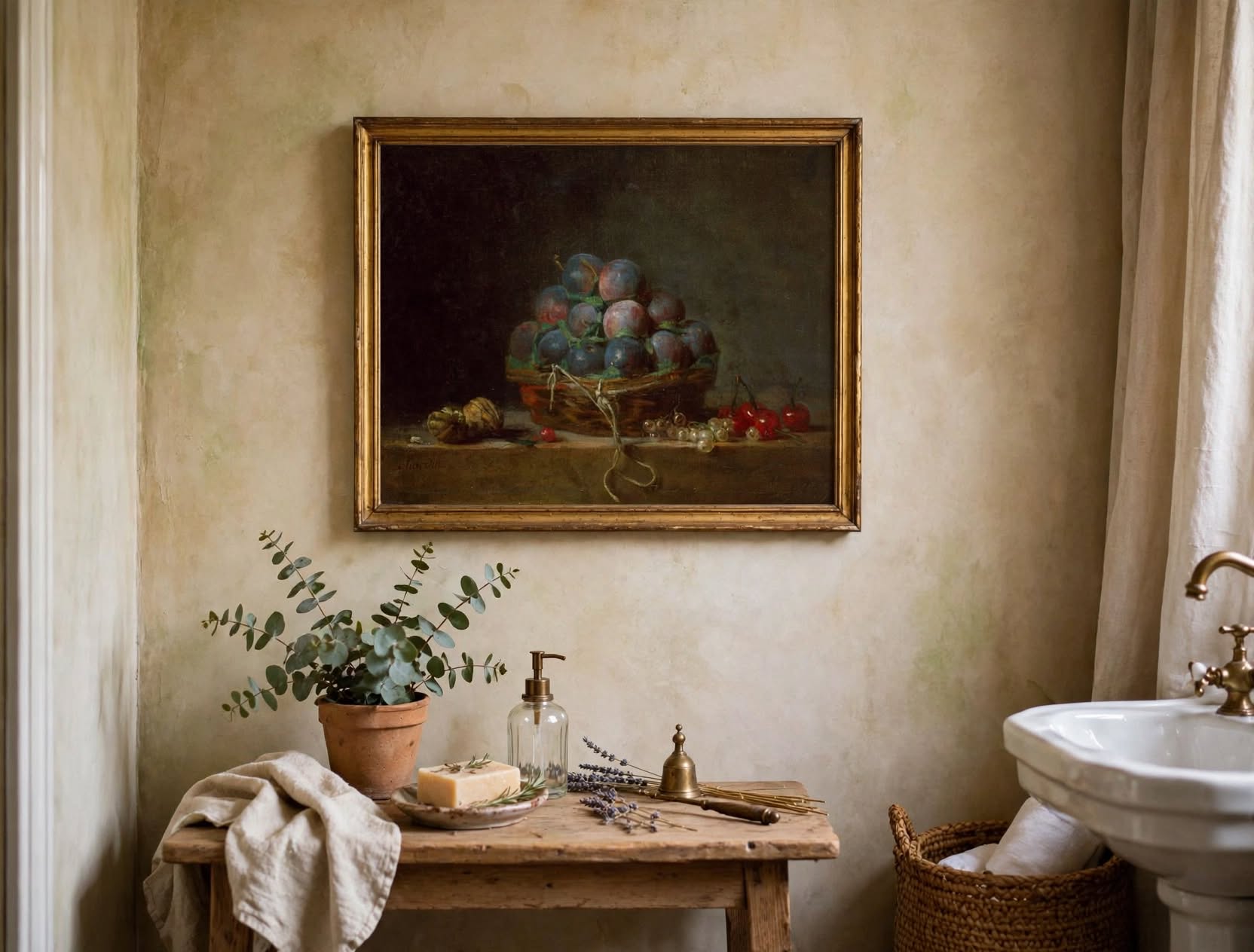 Basket of Plums-framed Chardin Basket of Plumbs – Framed French Country Print mockup 1