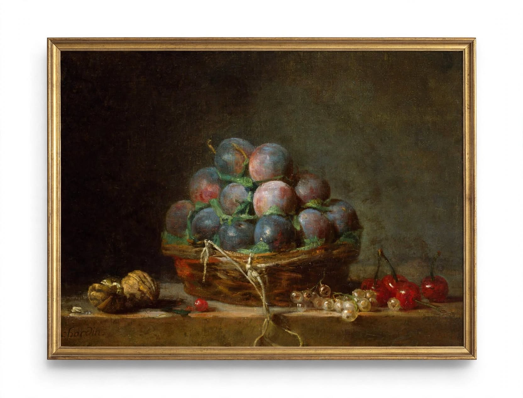 Basket of Plums-framed Chardin Basket of Plumbs – Framed French Country Print mockup 1