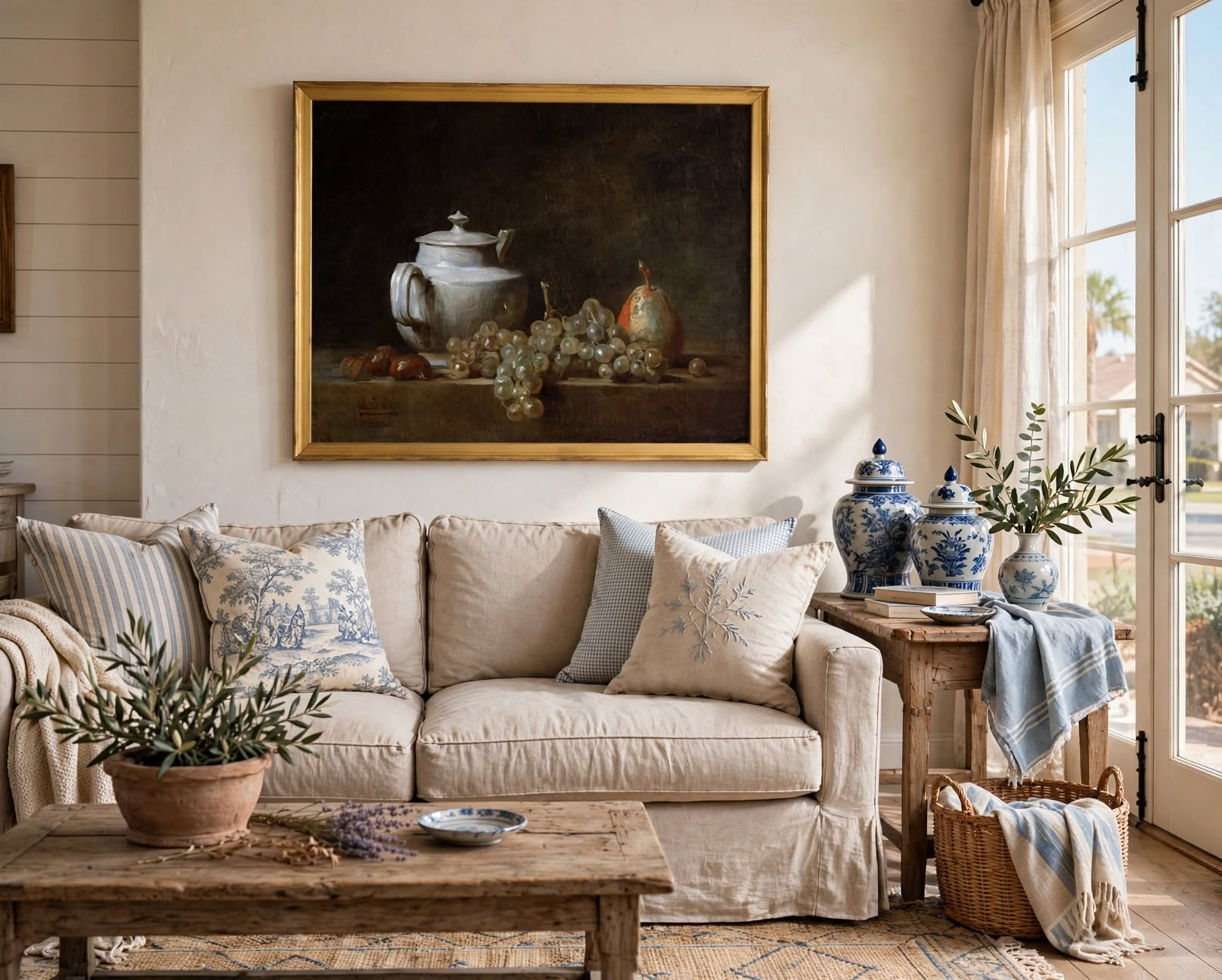 French Country Art Framed in McAllen Jean_Simeon_Chardin_-_Still_Life_with_Teapot_Grapes_Chestnuts_and_a_Pear_-large