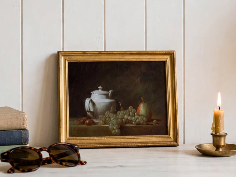 Masters Classics French Country Art Framed Framed Jean_Simeon_Chardin_-_Still_Life_with_Teapot_Grapes_Chestnuts_and_a_Pear_-small